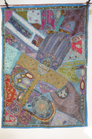 Wandbehang Patchwork oliv-blauviolett