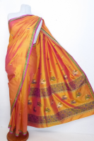 Seidensari orange mit grün und pink