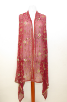 Dupatta aus weinrotem Seidenchiffon mit Perlenstickerei