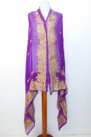Dupatta Seidenchiffon lila mit goldfarbener Stickerei