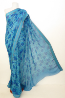 Seidensari aus feinstem Chiffon blau-hellblau