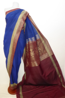 Seidenbrokatsari royalblau-rotbraun - B-Ware